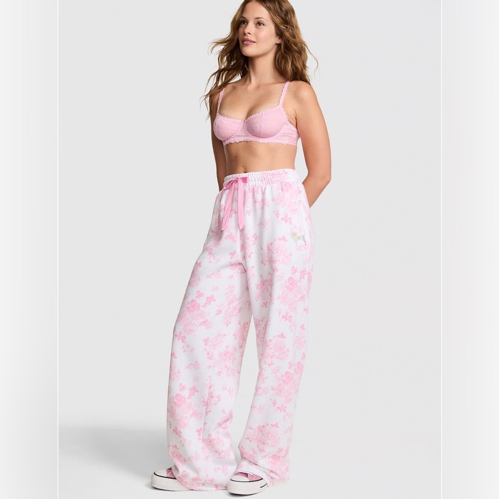 PINK Victoria's Secret Pink Rare Sold Out LoveShackFancy Wide Leg Sweatpants